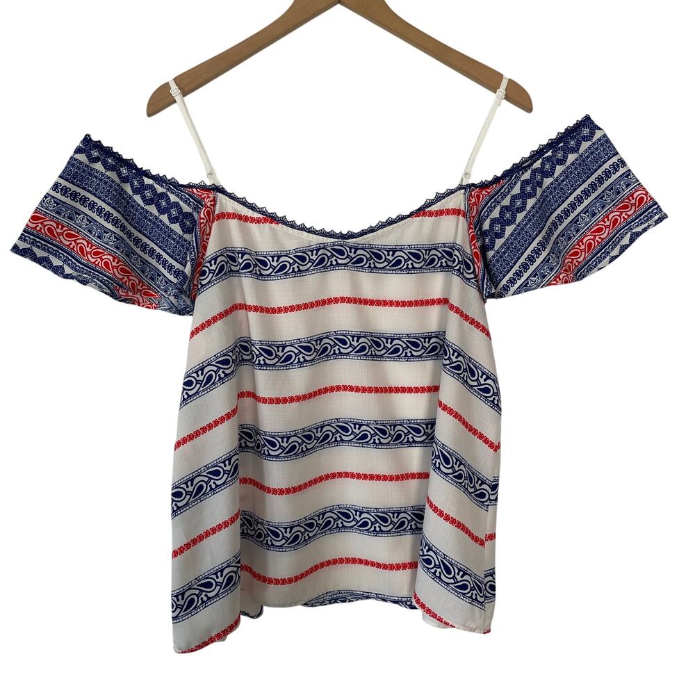 Off the Shoulder Boho Cami Top American Country Western White Ruffled Size Large